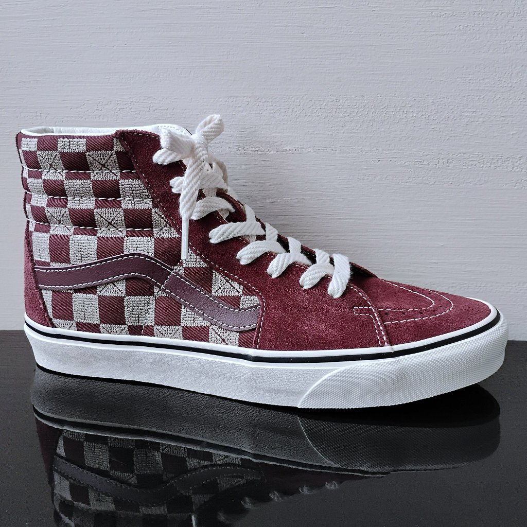 Vans Women's Sk8-Hi Stitch Checkerboard Suede/Canvas In Awesome Bitter Chocolate